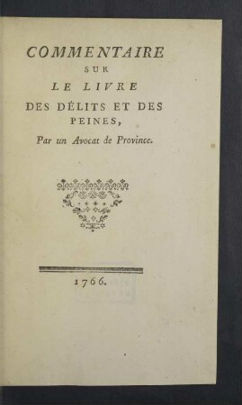 Commentaire Sur Le Livre Des Délits Et Des Peines