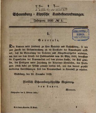 Schaumburg-Lippische Landesverordnungen. 8. 1856/60
