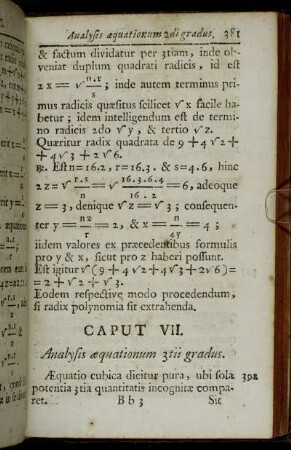 Caput VII. Analysis æquationum 3tii gradus.