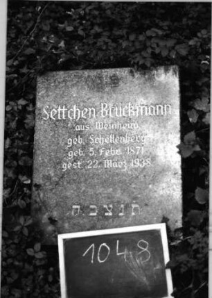 Grabstein 1048 (Index: 99803963) Material: Granit, poliert Zustand: sehr gut Maße HxBxT: 58x48x19 cm Beschreibung: schräg gestellte Inschriftenplatte: Grabstein 1048