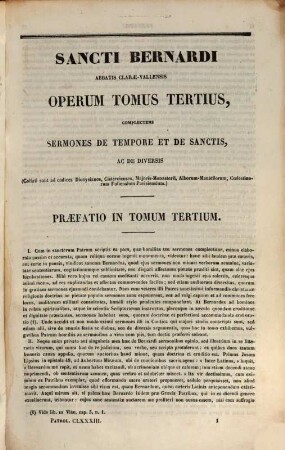 S. Bernardi, abbatis primi Clarae-Vallensis Opera omnia : sex tomis in quadruplici volumine comprehensa ; Saeculum XII ; Annus 1153, 2. S. Bernardi operum tomum 3 et 4 complectens