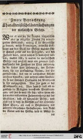 Zwote Betrachtung: Charakteristische Untersuchungen der mosaischen Gesetze