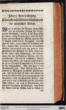 Zwote Betrachtung: Charakteristische Untersuchungen der mosaischen Gesetze