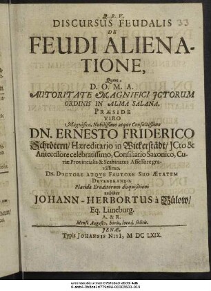 Discursus Feudalis De Feudi Alienatione