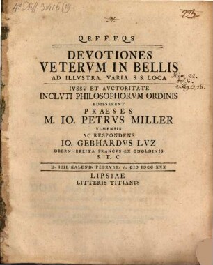 Devotiones Veterum In Bellis : ad illustra varia S.S. loca
