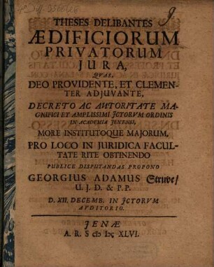 Theses Delibantes Aedificiorum Privatorum Jura