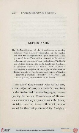 Letter XXIII: The Soofies, Opinion of the Mussulmauns concerning Solomon, ...