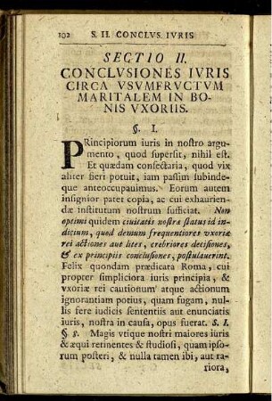 Sectio II. Conclusiones uris circa usumfractum maritalem in bonis uxoriis.