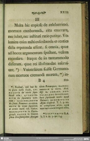 III. generatim quaedam de ritu Germanorum mortuos comburendi proponuntur