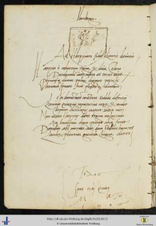 (104v) Zusätze: Wappenschild & 2 Epigramme des Theodoricus Ulsenius & Nennung des Schreibers („M. Th.“ = Matthias Theodorici) mit Datum ("1506", Tagesangabe abgeschnitten) und Devise ("Spes sibi quisque").