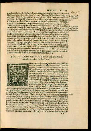 Pocgii Florentini Oratoris Clarissimi alia Invectiva in Philelphum.