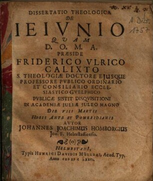 Dissertatio Theologica De Ieivnio