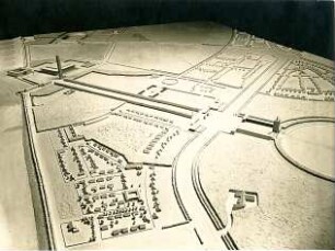 Grund, Peter; Düsseldorf; Schlageter - Forum, Gauleitung mit Kongreßhalle und Ehrenmal - Modellfoto (Gesamtansicht)