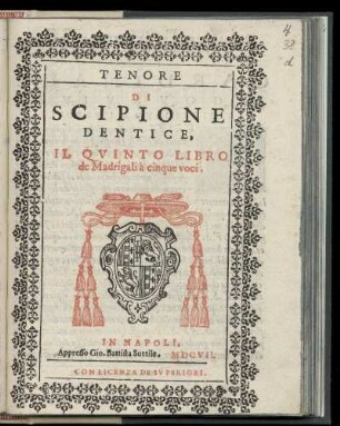 Scipione Dentice: Il quinto libro de madrigali a cinque voci. Tenore
