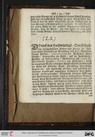 Denach des Hochwürdigst „Durchläuchtig“ Hochgebohrnen Fürsten und Herren Dr. Wilhelm Egon Bischoffen zu Strassburg […]