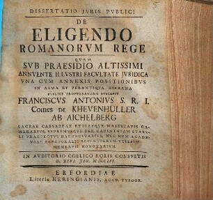 Dissertatio jvris pvblici de eligendo Romanorvm rege