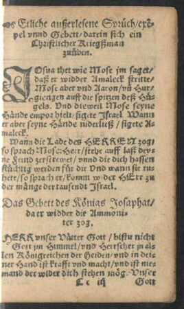 Etliche außerlesene Sprüch/ exempel unnd Gebett/ darein sich ein Christlicher Kriegßman zuüben.