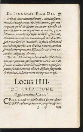 Locus IIII. De Creatione.
