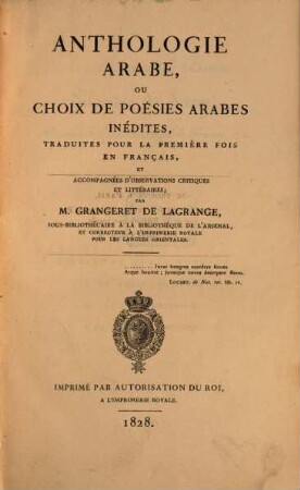 Anthologie arabe : ou choix de poésies arabes inédites