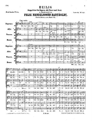 Felix Mendelssohn-Bartholdys Werke. 14,C,112a. Nr. 112a, Heilig : Doppelchor. - 3 S. - Pl.-Nr. M.B.112a