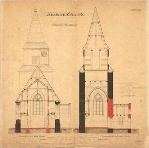 Dolmetsch, Heinrich; Oberrot; Ev. Pfarrkirche, Restaurierung - Schiff u. Chor Ostseite (Querschnitte)