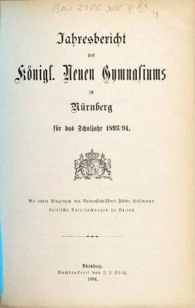 Jahresbericht. 1893/94