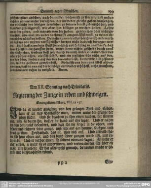 Am XII. Sonntag nach Trinitatis. Regierung der Zunge in reden und schweigen. Evangelium, Marc. VII, 31-37