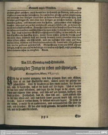 Am XII. Sonntag nach Trinitatis. Regierung der Zunge in reden und schweigen. Evangelium, Marc. VII, 31-37