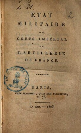 État militaire du corps impérial de l'Artillerie de France