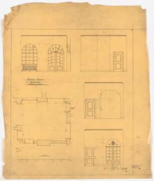 Wohnhaus Kretzer, Berlin-Tiergarten: Vorplatz im 1. Obergeschoss: Grundriss, 4 Wandansichten 1:25