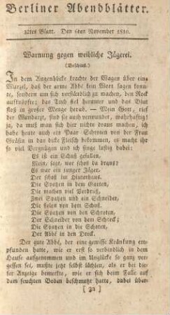 32tes Blatt. Den 6ten November 1810.
