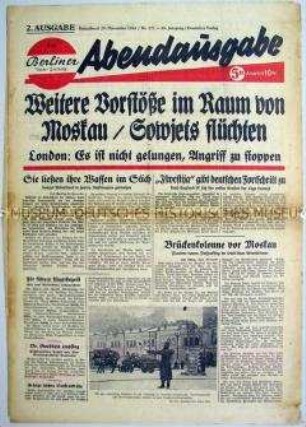 Abendausgabe der "Berliner Volks-Zeitung" zum Kampf um Moskau