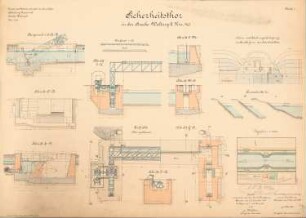 Dortmund-Ems-Kanal. Sicherheitstor, Waltrop: Lageplan 1:1000, Aufsicht, Schnitte 1:200, 1:100