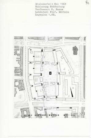 Sanierung Schöneberg, Berlin-Schöneberg (Diplomarbeit bei Kurt Dübbers): Gewerbe, Wohnen, 1. Obergeschoss, Lageplan 1:500