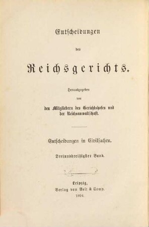 Entscheidungen des Reichsgerichts in Zivilsachen. 33. 1894