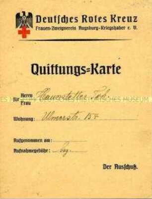 Quittungskarte des Deutschen Roten Kreuzes für Joh. Haunstetter