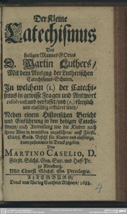 Der kleine Catechismus ... Martin Luthers