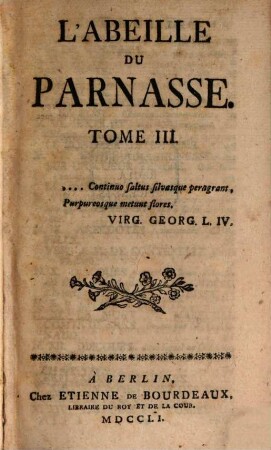 L' Abeille du Parnasse. 1751 = T. 3 - 4
