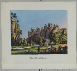 Im Kirnitzschtal zwischen Bad Schandau und Hinterhermsdorf bei Sebnitz in der Sächsischen Schweiz, mit Mühle (?), aus "Andenken an die Sächsische Schweiz" von Richter