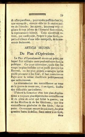 Article Second. Du Plan d'Opérations.