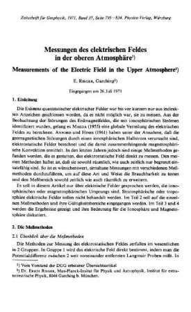 Messungen des elektrischen Feldes in der oberen Atmosphäre