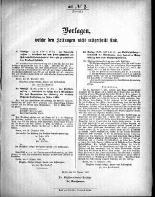 Anlage: ad No.2 (21-23), Vorlagen, welche den Zeitungen nicht mitgeteilt sind