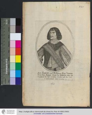 Der Hochedel und Gestrenge Herr Johann Nair der Königl. May. zu Schweden über ein Regiment Zu Fuß, Bestelter Obrister und der Zeit Commendant zue Leiptzig / P. Aubry excud.