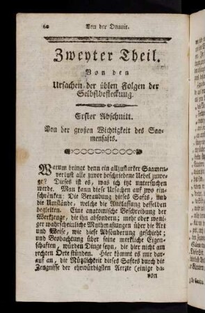 60-72, Erster Abschnitt. Von der großen Wichtigkeit des Saamensaftes.