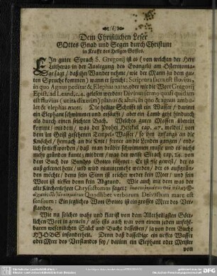 Dem Christlichen Leser GOttes Gnad und Segen durch Christum in Krafft des Heiligen Geistes