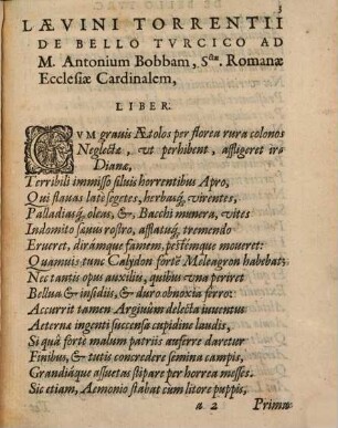 Laevini Torrentii De Bello Tvrcico Ad M. Antonium Bobbam, S[an]ctae Romanae Ecclesiae Cardinalem, Liber