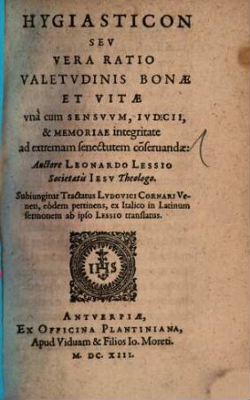 Hygiasticon : seu vera ratio valetudinis ... conservandae