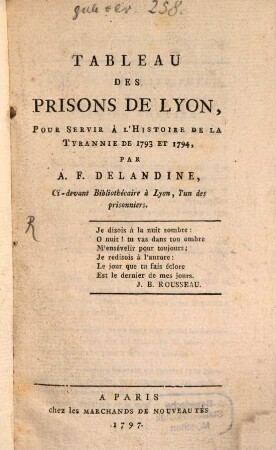 Tableau des prisons de Lyon : pour servir à l'histoire de la tyrannie de 1793 et 1794