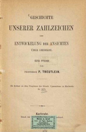 Erne Studre von Peter Treutlein über dieselbe : Eine Studie von Peter Treutlein