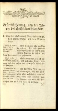 Erste Abtheilung, von den Lehren des christlichen Glaubens
